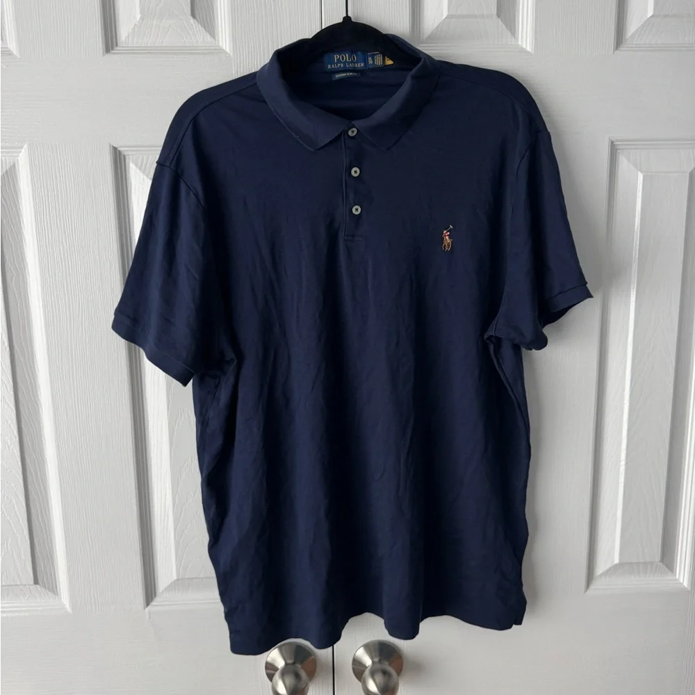 Polo Ralph Lauren Navy Blue Custom Slim Fit Polo Shirt XXL Multicolor Pony Logo